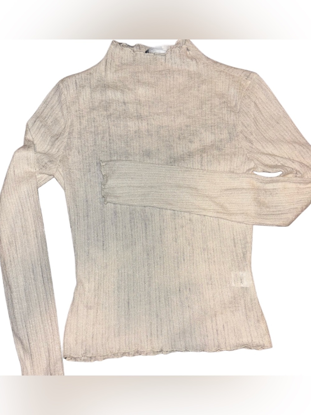 Women’s Cream Ribbed Mock Neck Long-Sleeve Top